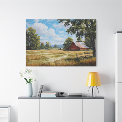 Rustic Red Barn Landscape Canvas Print — Stretched Matte Wall Art