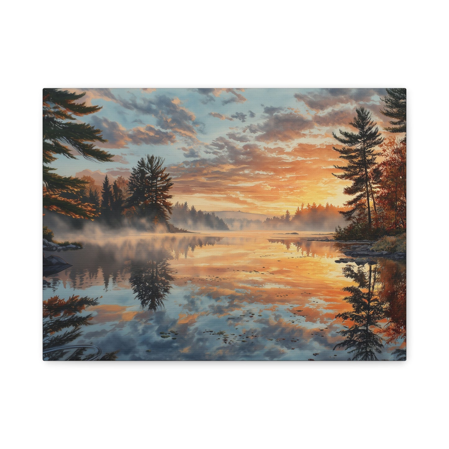 Autumn Lakeside Sunrise Canvas — Matte Stretched Wall Art
