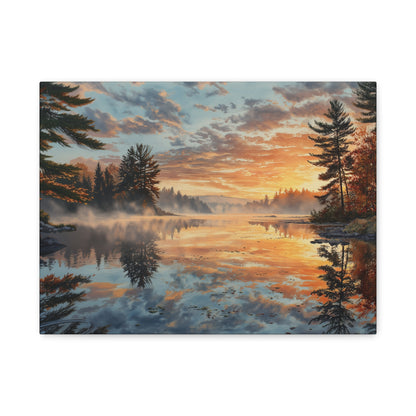 Autumn Lakeside Sunrise Canvas — Matte Stretched Wall Art