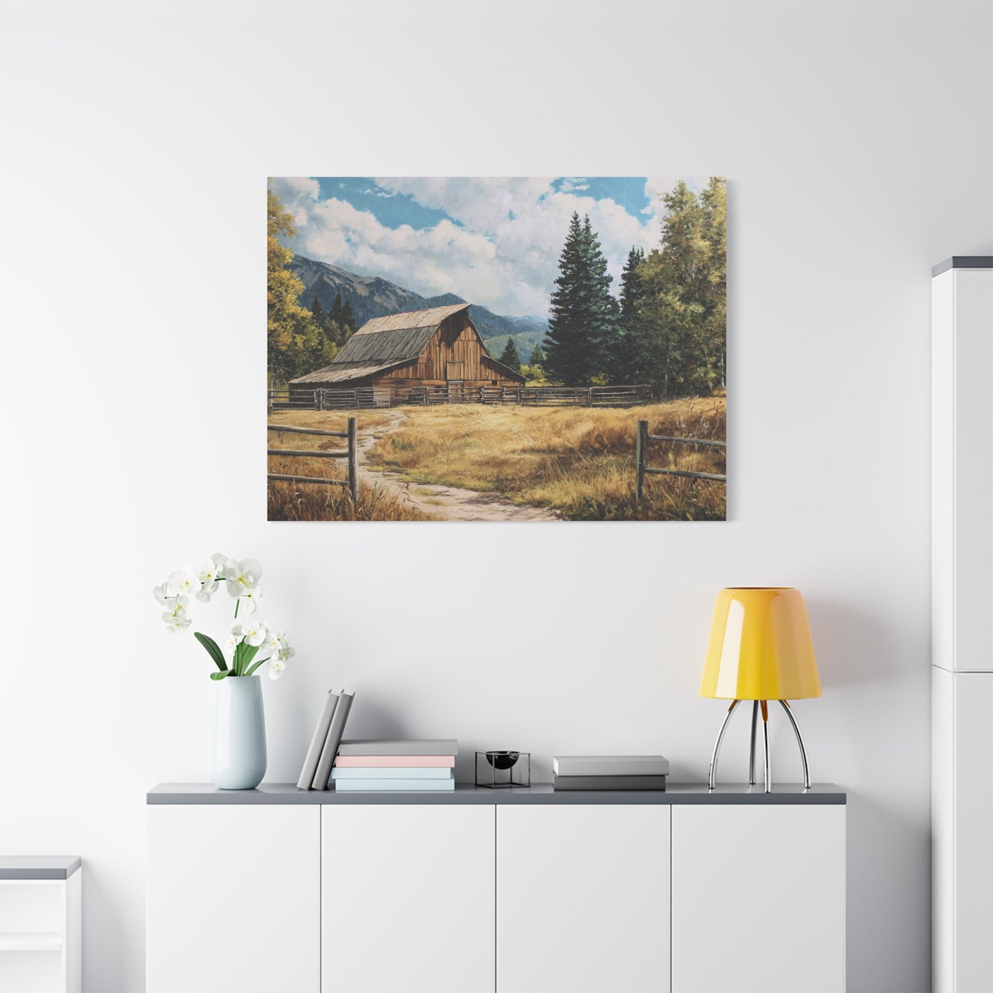 Rustic Barn Canvas Wall Art — Country Landscape Matte Stretched Print