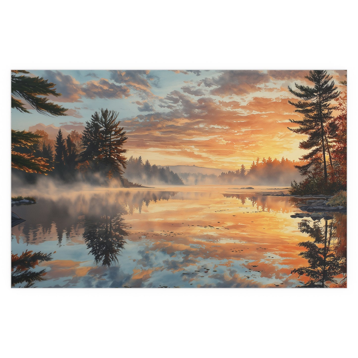 Autumn Lakeside Sunrise - Silk Paper Print
