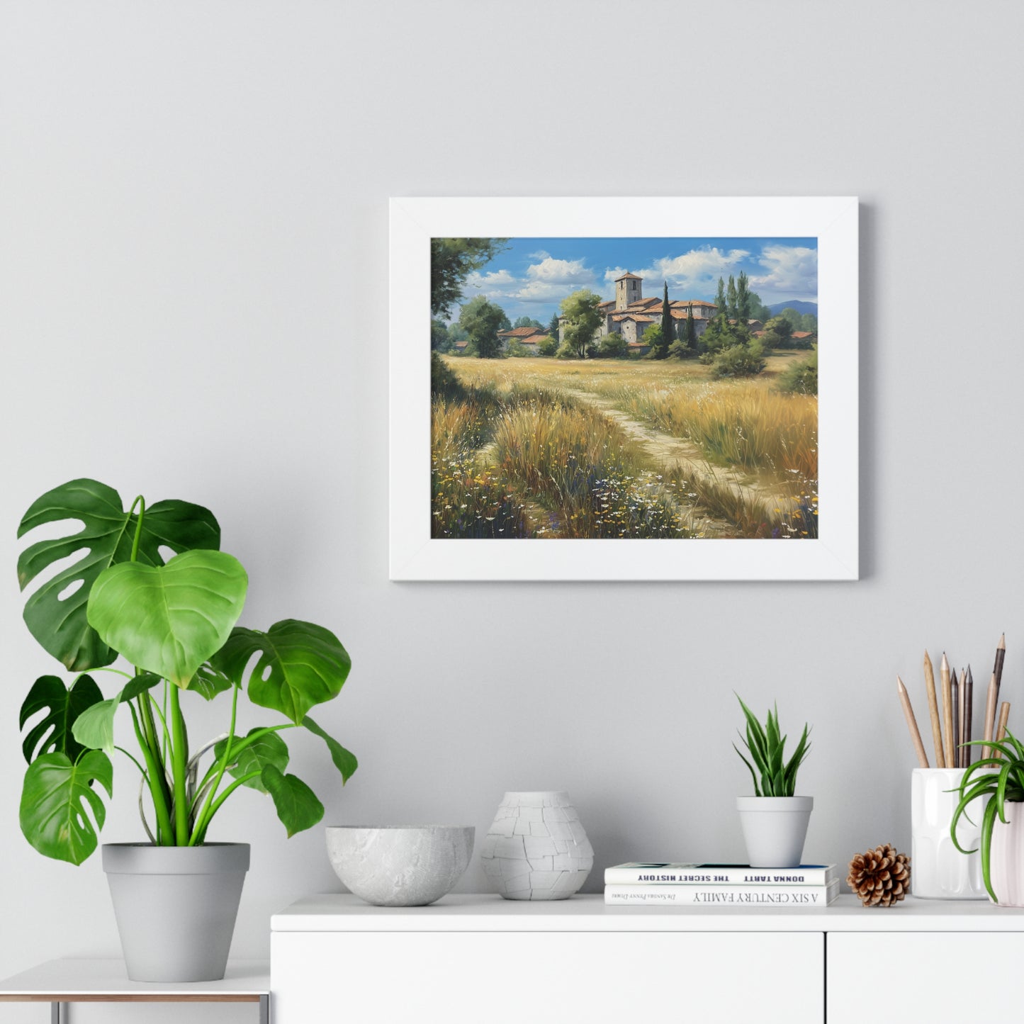 Rustic Countryside Landscape Wall Art - Framed Print for Farmhouse & Living Room