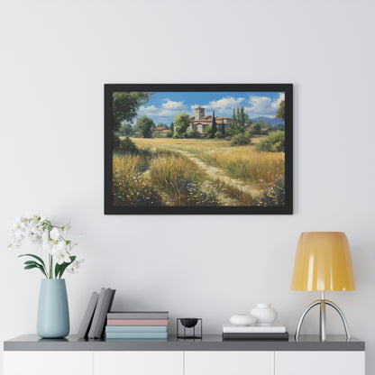 Rustic Countryside Landscape Wall Art - Framed Print for Farmhouse & Living Room