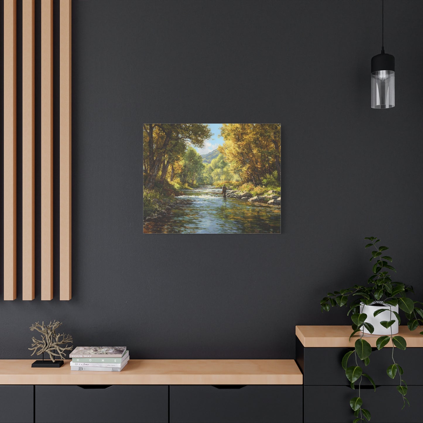 Autumn River Fly Fishing Matte Stretched Canvas