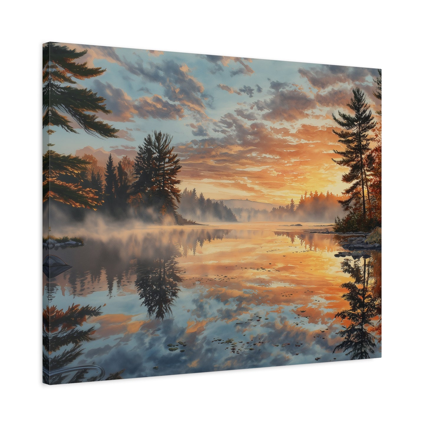Autumn Lakeside Sunrise Canvas — Matte Stretched Wall Art