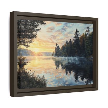 Sunrise Lake Framed Canvas Print — Forest Reflection Wall Art