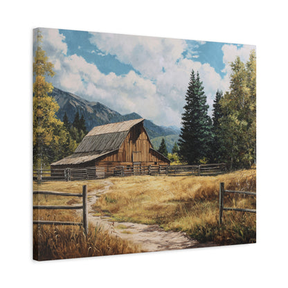 Rustic Barn Canvas Wall Art — Country Landscape Matte Stretched Print