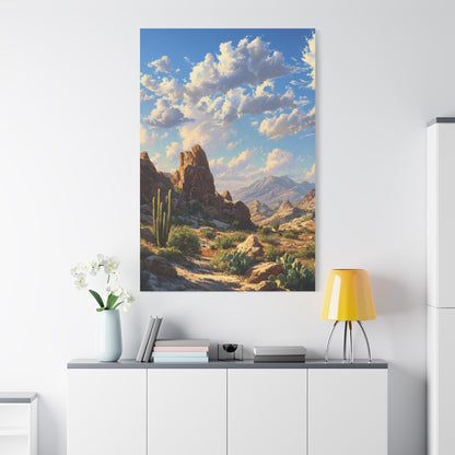 Desert Sunrise Landscape Vertical Canvas Print — Serene Southwest Wall Art