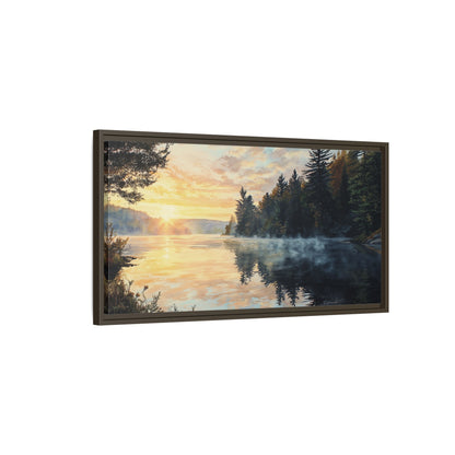 Sunrise Lake Framed Canvas Print — Forest Reflection Wall Art
