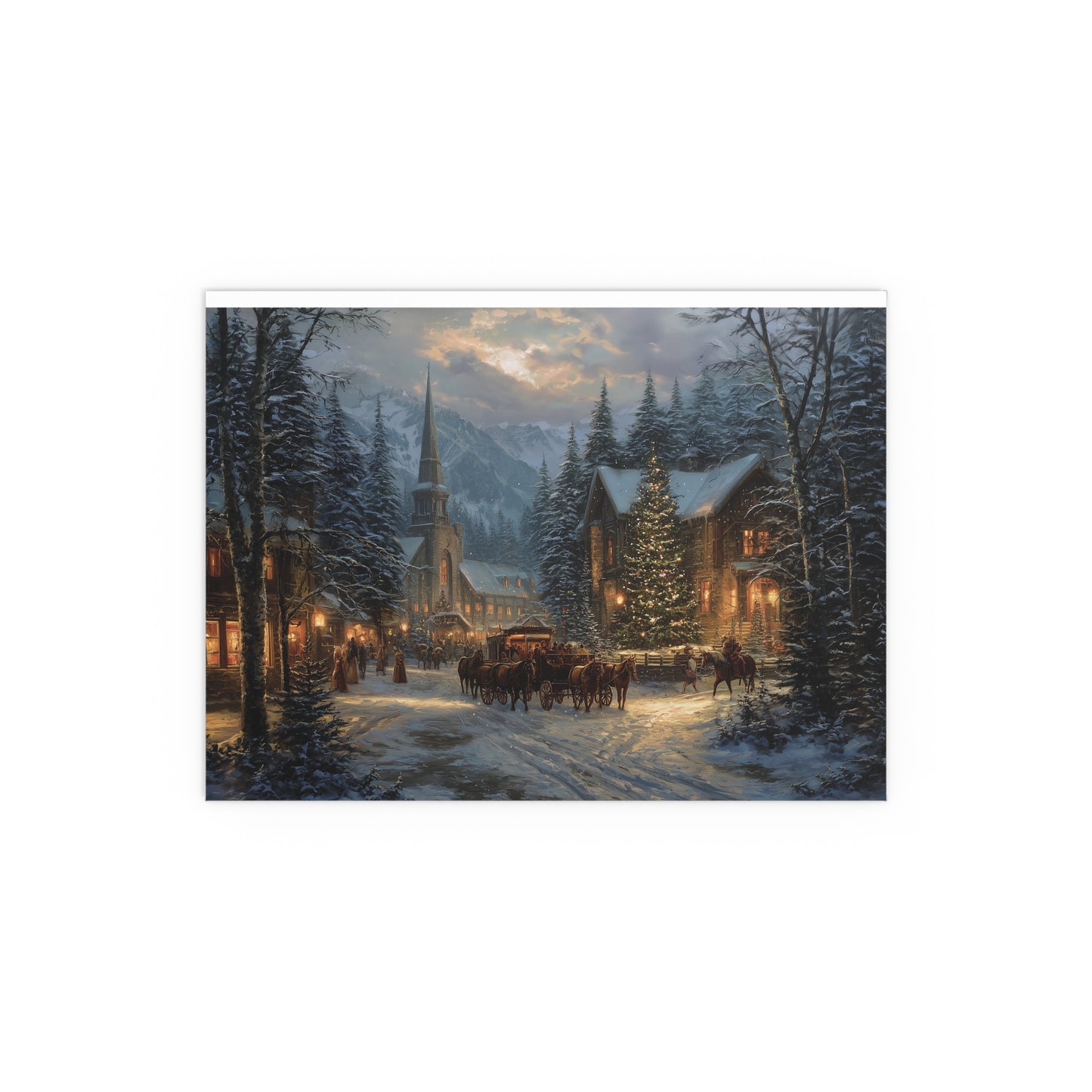 Christmas Village Winter Scene - Silk Paper Print