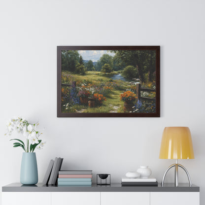 Serene Country Meadow Landscape Print - Framed Print