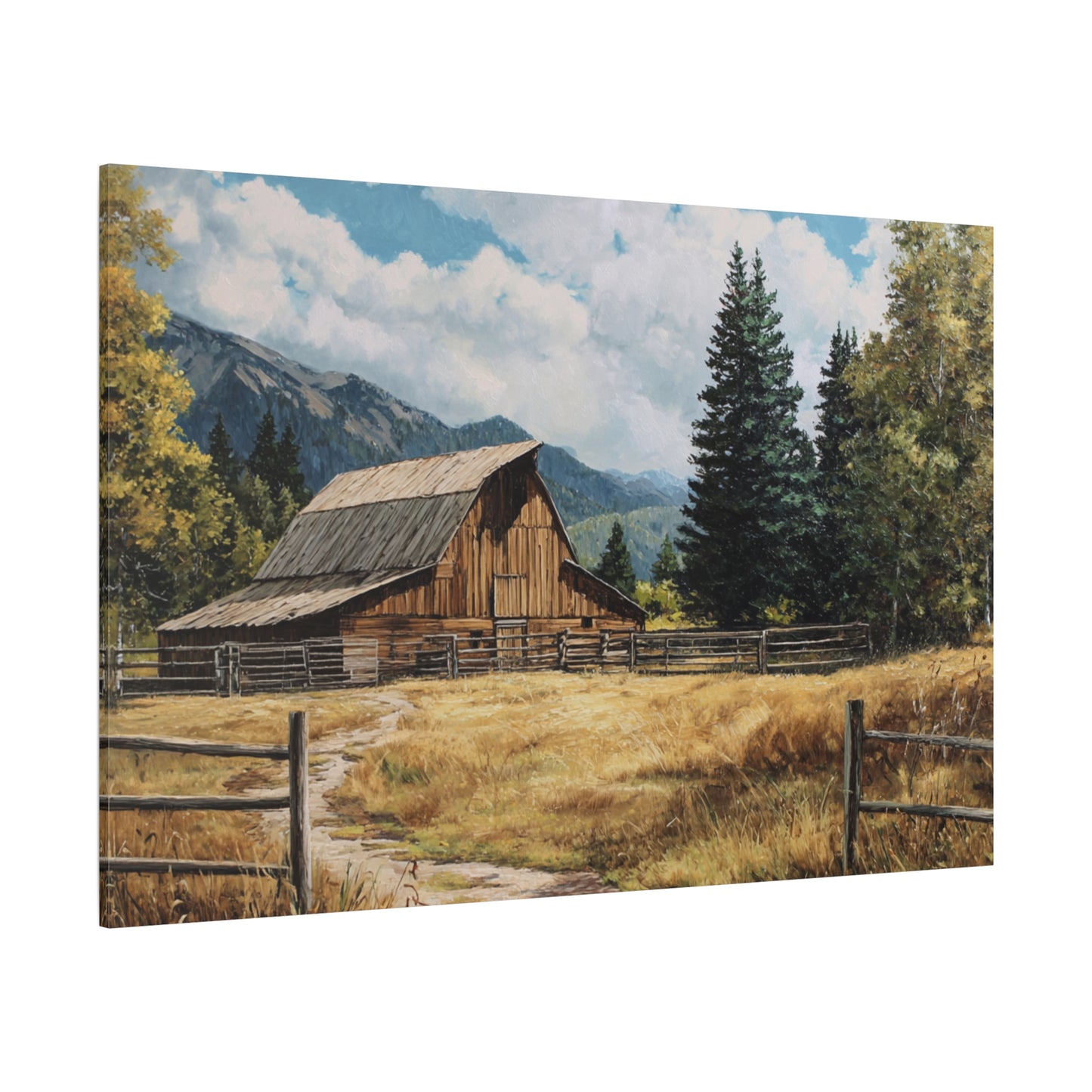 Rustic Barn Canvas Wall Art — Country Landscape Matte Stretched Print