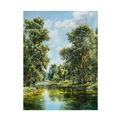 Forest River Landscape Print — Serene Nature Wall Art, Tranquil Greenery