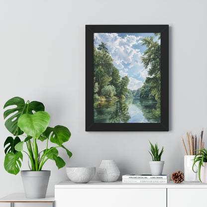 Serene River Landscape Wall - Framed Vertical Print