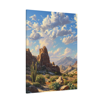 Desert Sunrise Landscape Vertical Canvas Print — Serene Southwest Wall Art
