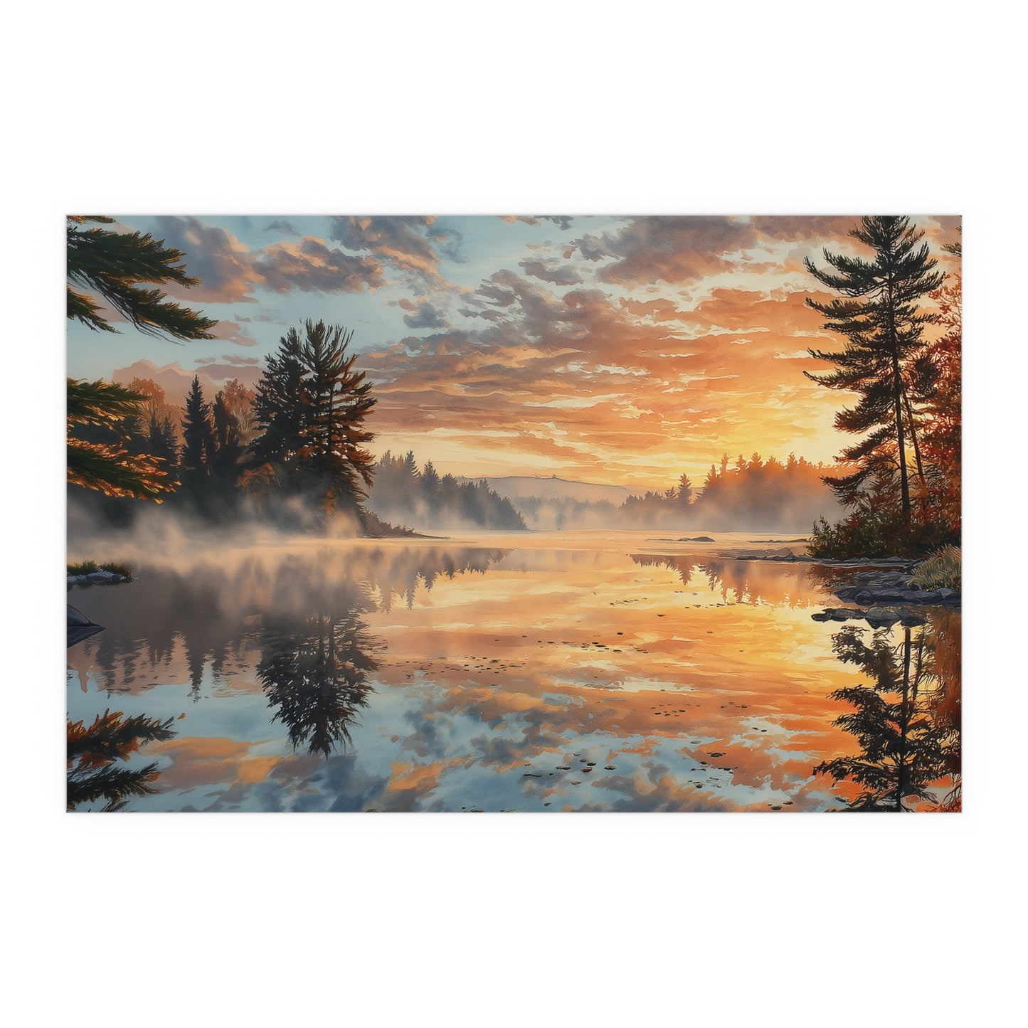 Autumn Lakeside Sunrise - Silk Paper Print