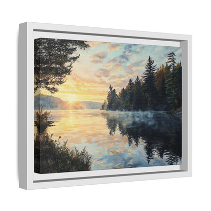 Sunrise Lake Framed Canvas Print — Forest Reflection Wall Art