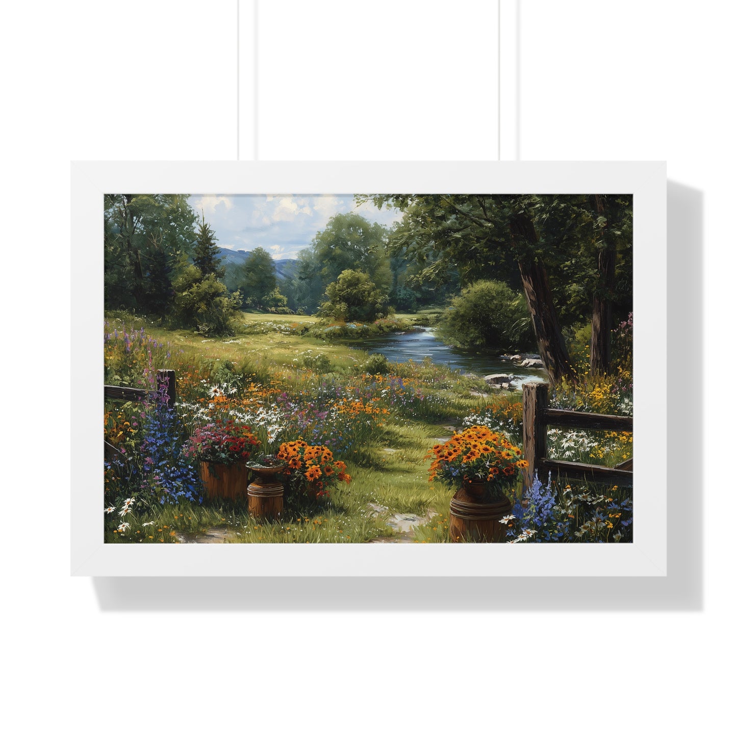 Serene Country Meadow Landscape Print - Framed Print