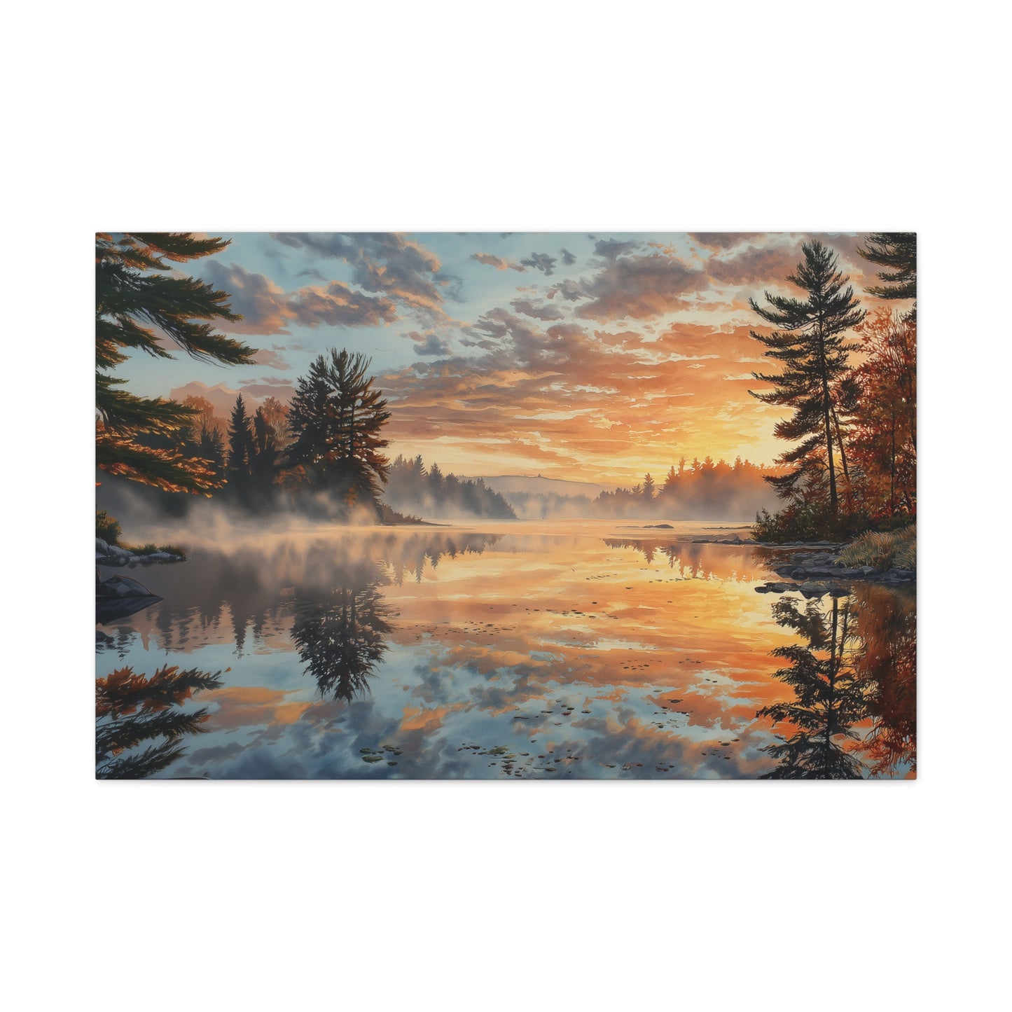 Autumn Lakeside Sunrise Canvas — Matte Stretched Wall Art