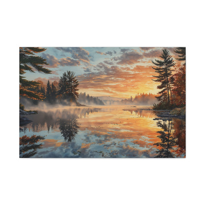 Autumn Lakeside Sunrise Canvas — Matte Stretched Wall Art