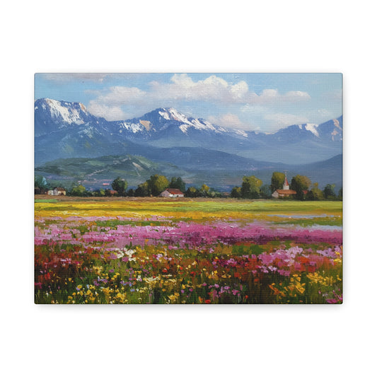 Canvas Print - Impressionist Mountain Landscape with Flowers