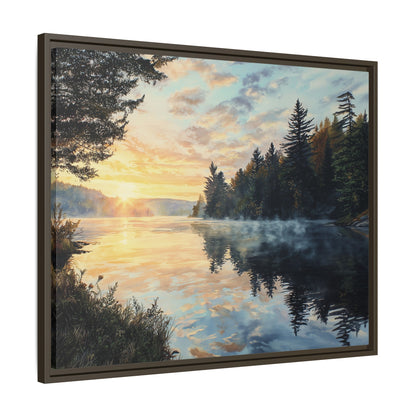 Sunrise Lake Framed Canvas Print — Forest Reflection Wall Art