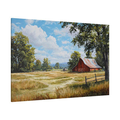 Rustic Red Barn Landscape Canvas Print — Stretched Matte Wall Art
