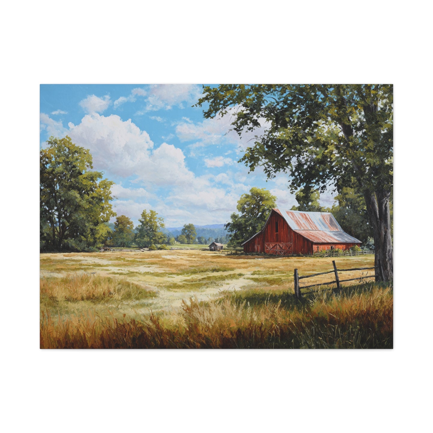 Rustic Red Barn Landscape Canvas Print — Stretched Matte Wall Art