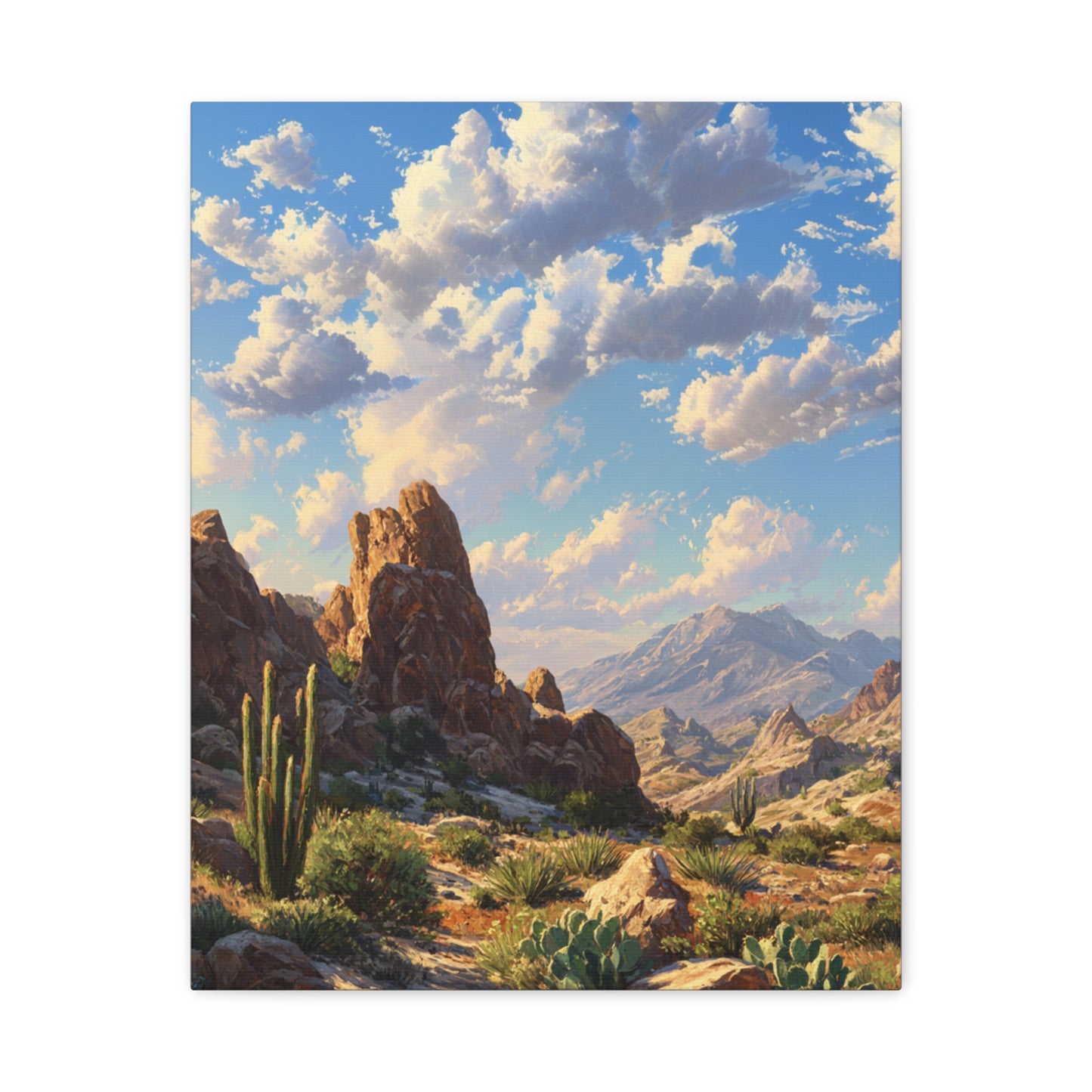 Desert Sunrise Landscape Vertical Canvas Print — Serene Southwest Wall Art