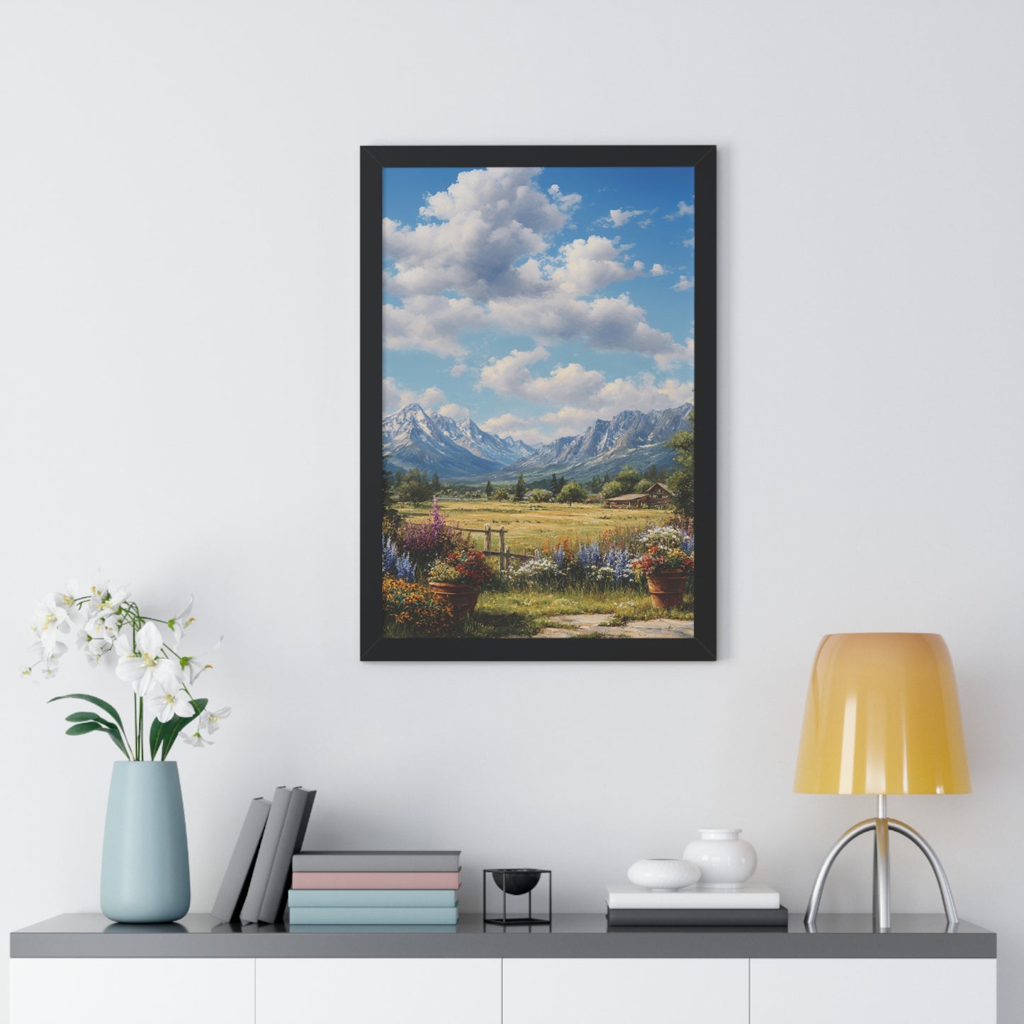 Mountain Meadow Landscape Vertical Print — Framed Wall Art