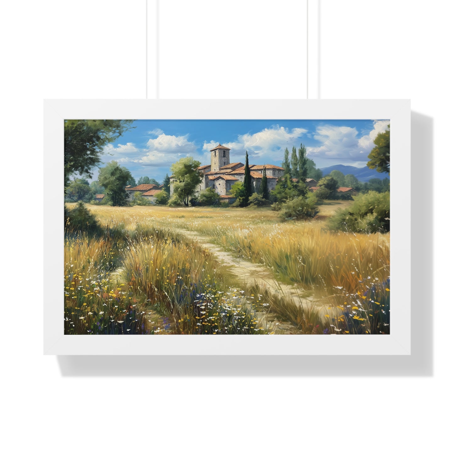 Rustic Countryside Landscape Wall Art - Framed Print for Farmhouse & Living Room
