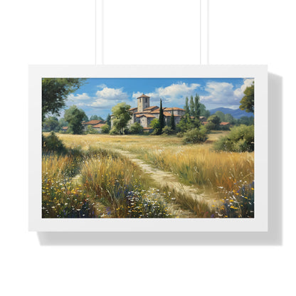 Rustic Countryside Landscape Wall Art - Framed Print for Farmhouse & Living Room