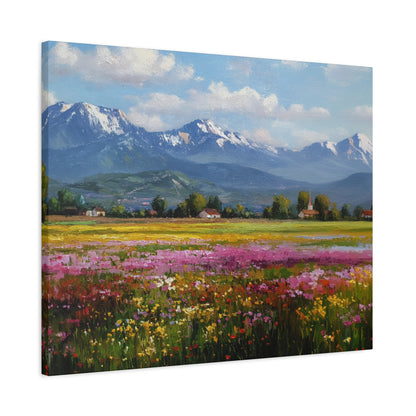 Canvas Print - Impressionist Mountain Landscape with Flowers