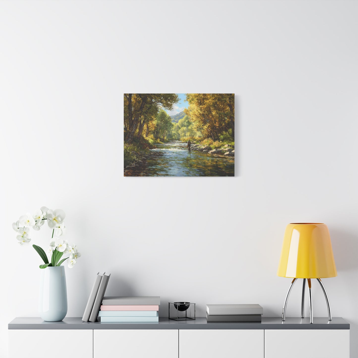 Autumn River Fly Fishing Matte Stretched Canvas