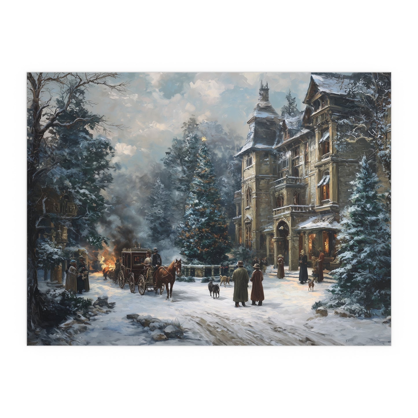 Victorian Winter Street Silk Paper Print — Indoor & Outdoor Decorative Print
