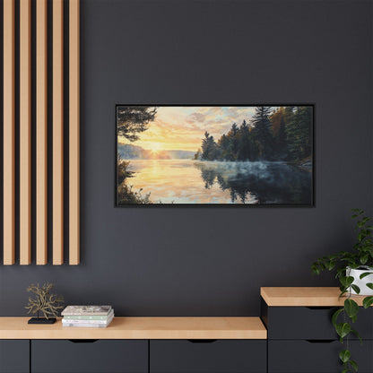 Sunrise Lake Framed Canvas Print — Forest Reflection Wall Art