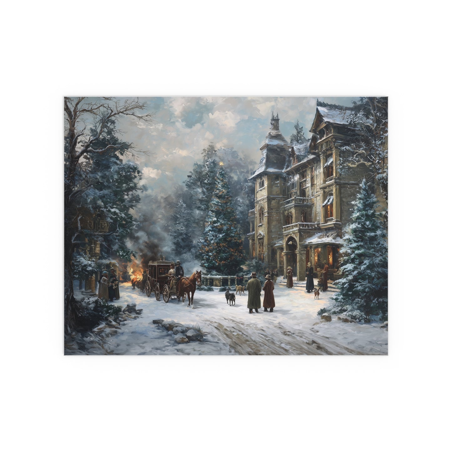 Victorian Winter Street Silk Paper Print — Indoor & Outdoor Decorative Print
