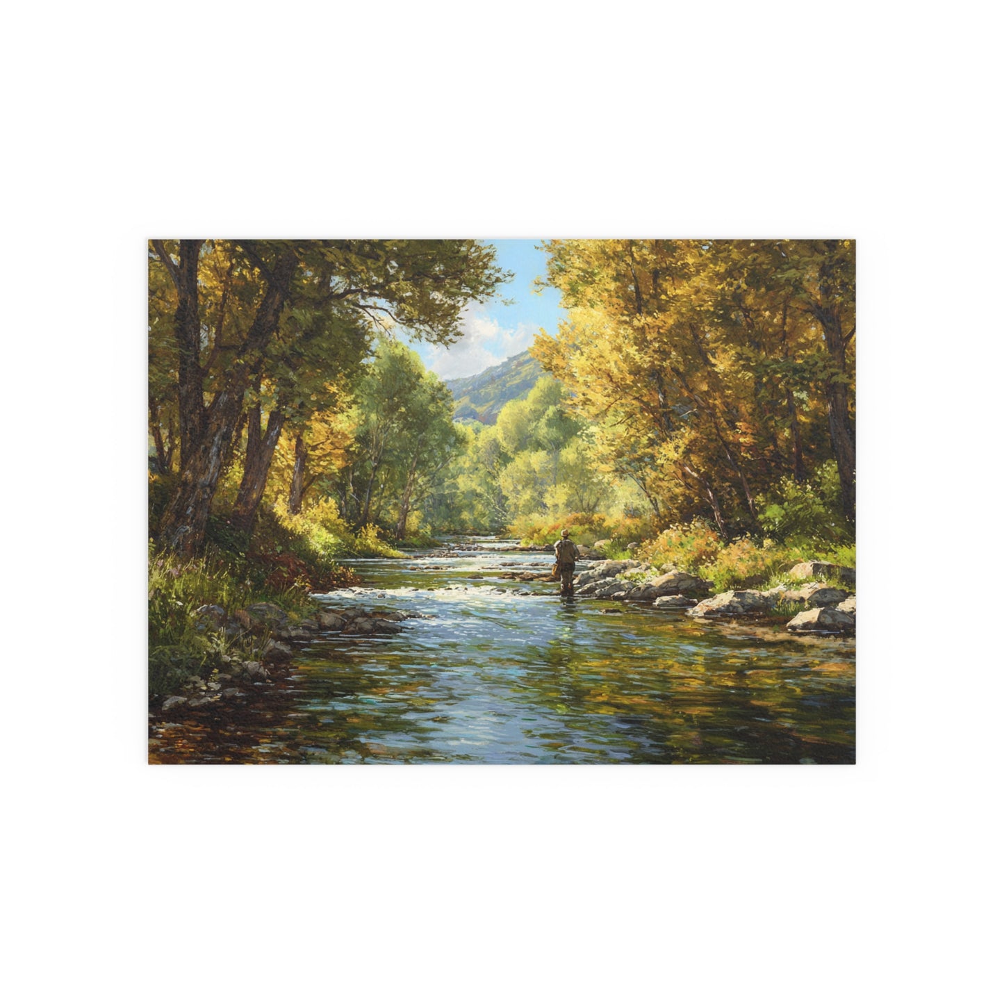 Autumn River Fly Fishing - Silk Paper Print