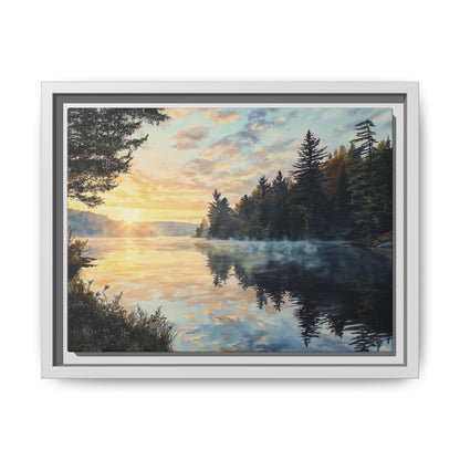 Sunrise Lake Framed Canvas Print — Forest Reflection Wall Art