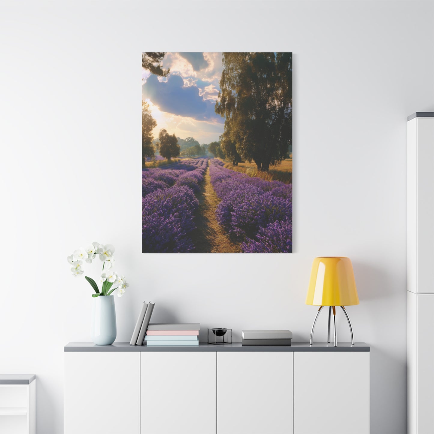 Lavender Field Vertical Canvas Print — Serene Floral Landscape Wall Art