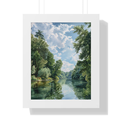 Serene River Landscape Wall - Framed Vertical Print