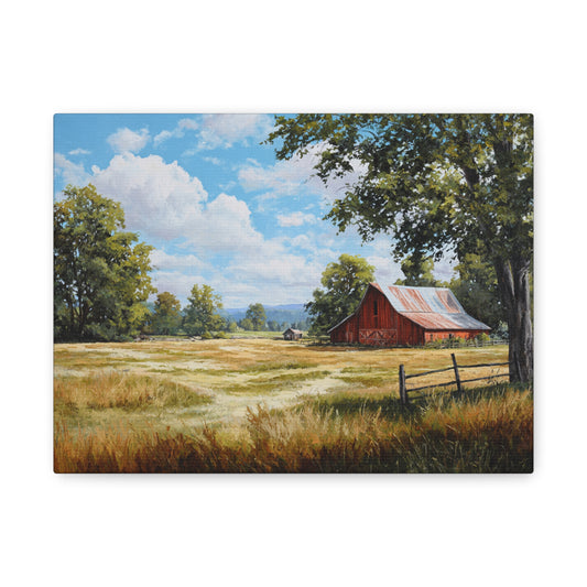 Rustic Red Barn Landscape Canvas Print — Stretched Matte Wall Art