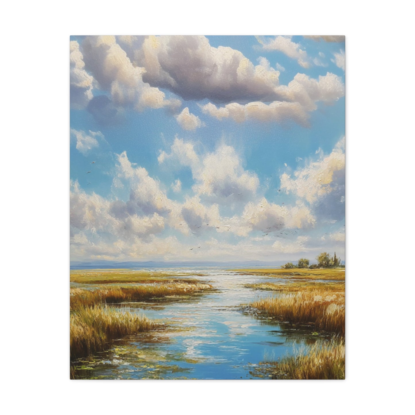 Coastal Marsh Landscape Canvas Print — Serene Vertical Seascape Wall Art