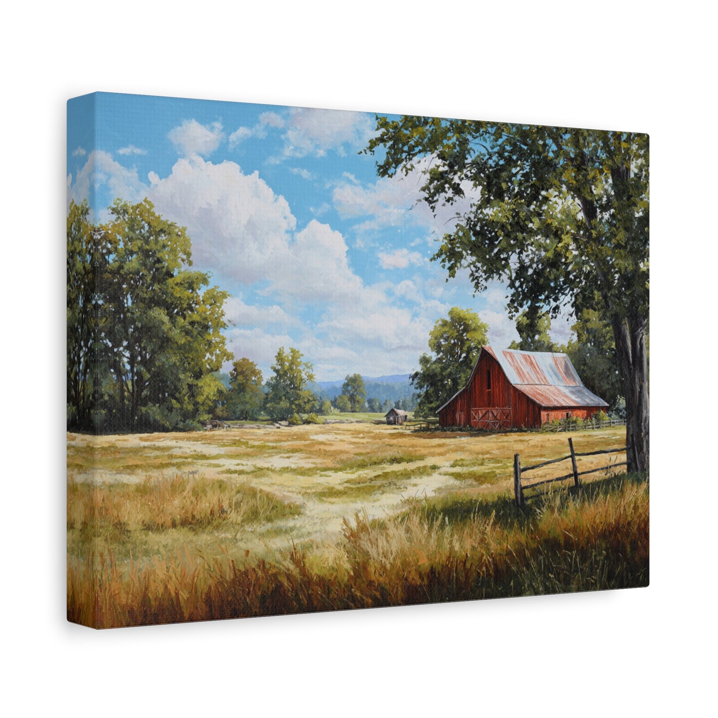 Rustic Red Barn Landscape Canvas Print — Stretched Matte Wall Art