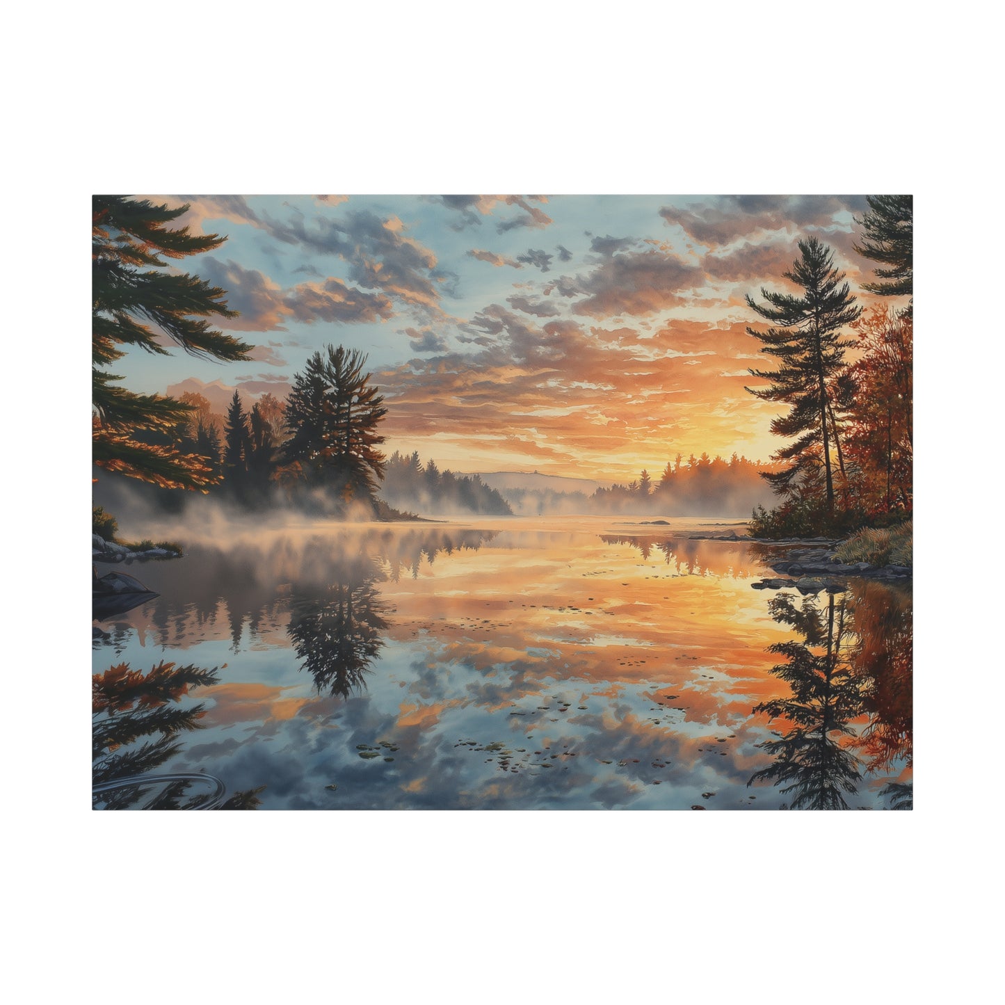 Autumn Lakeside Sunrise Canvas — Matte Stretched Wall Art