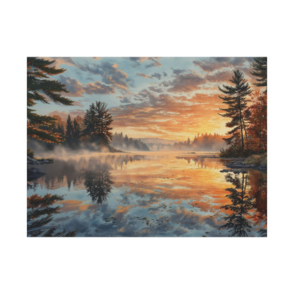 Autumn Lakeside Sunrise Canvas — Matte Stretched Wall Art