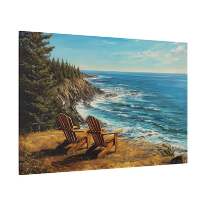 Coastal Cliffs Canvas Wall Art — Adirondack Chairs Overlooking Ocean Seascape