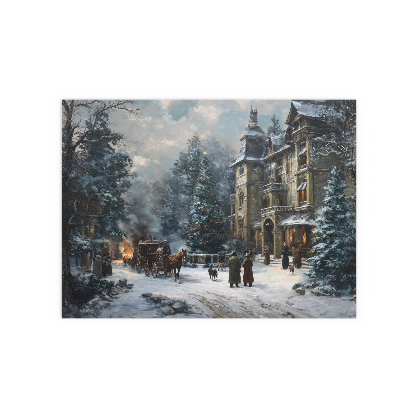 Victorian Winter Street Silk Paper Print — Indoor & Outdoor Decorative Print