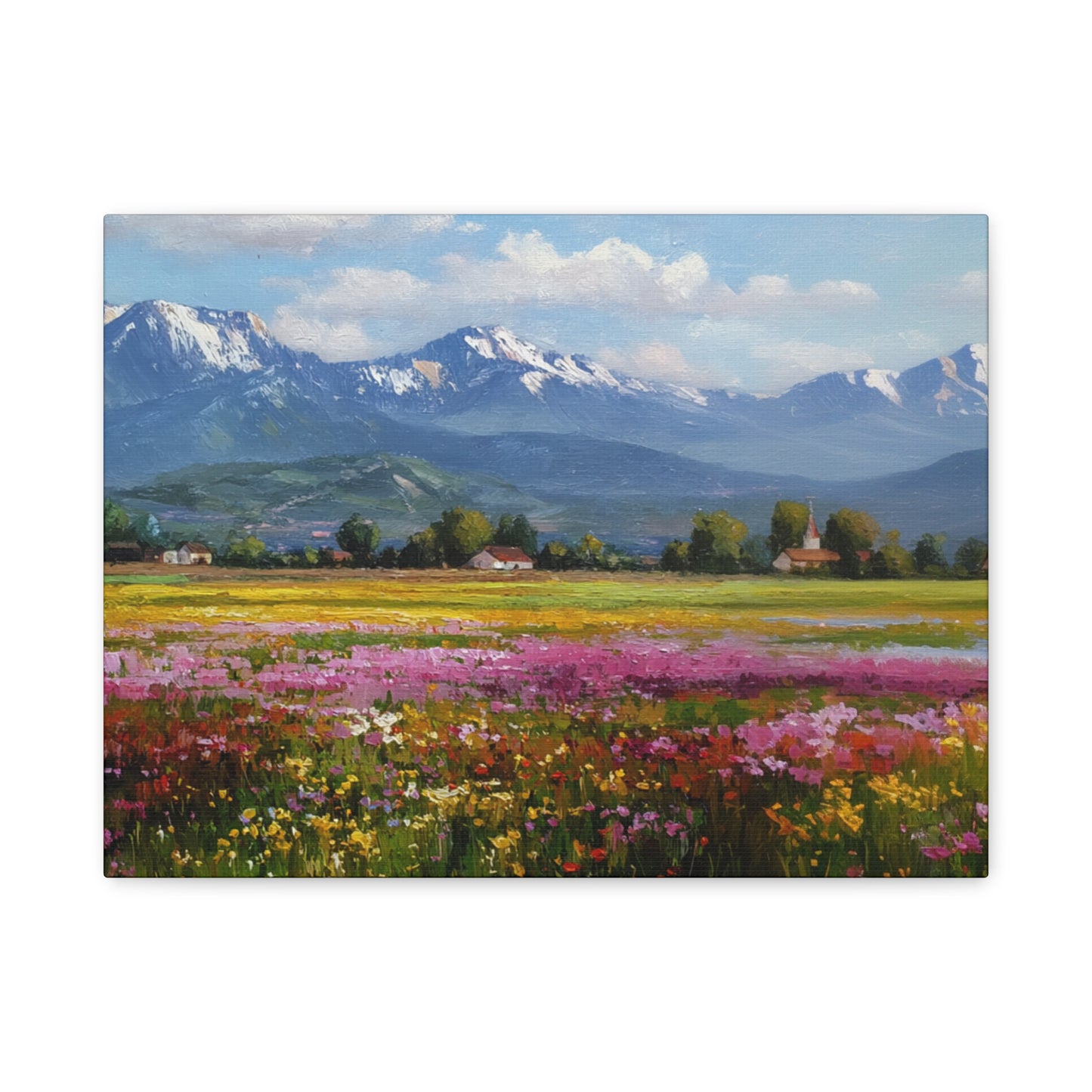 Canvas Print - Impressionist Mountain Landscape with Flowers