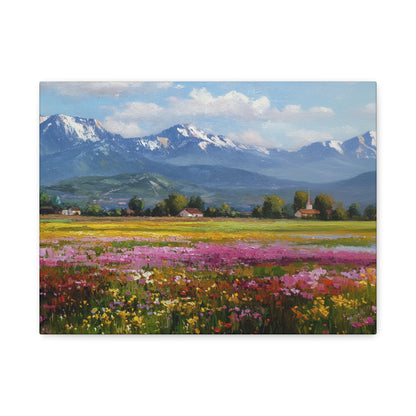 Canvas Print - Impressionist Mountain Landscape with Flowers